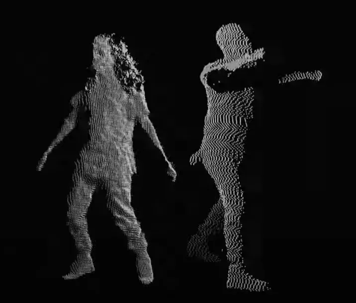 Airplane Boys audio-reactive point-cloud render pulsing in response to the Vibrations track beat