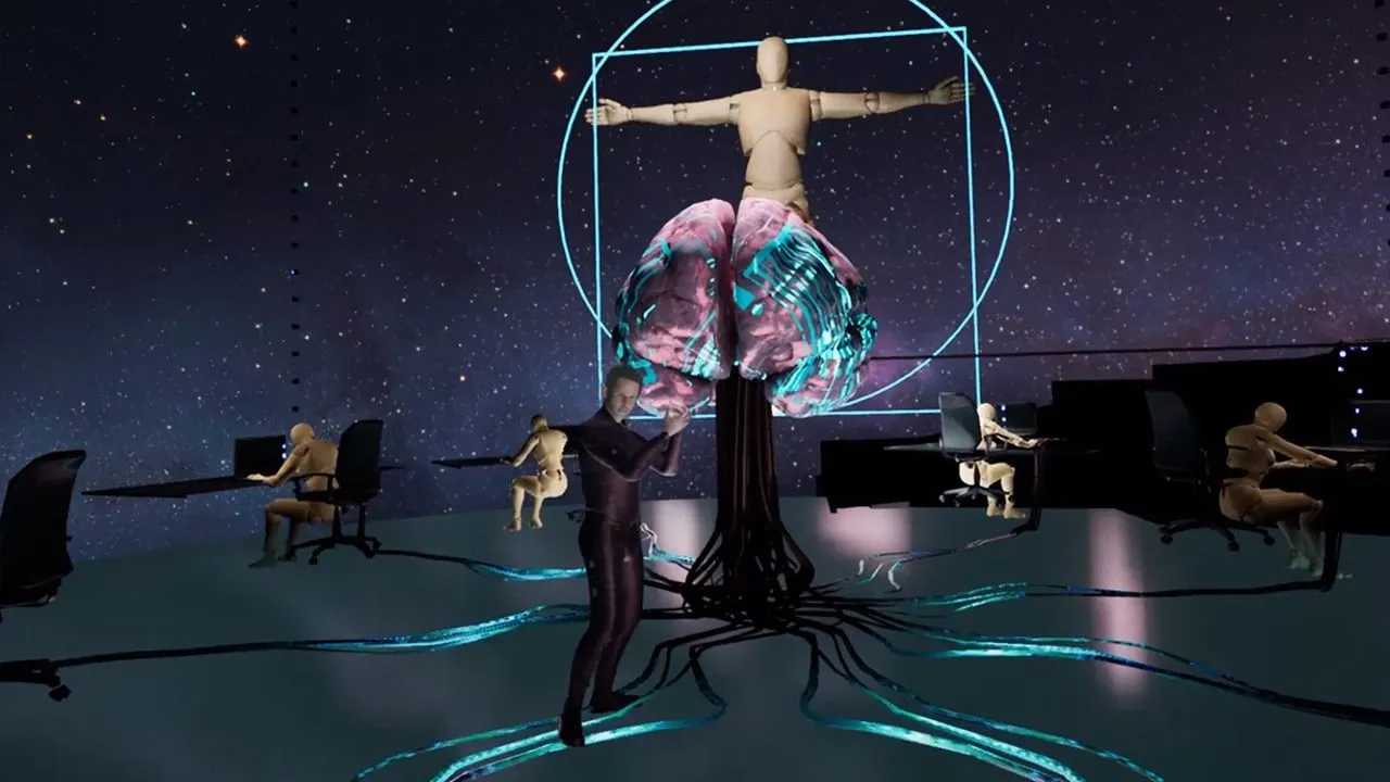 Dark Threads VR glowing AI brain visualization representing a recovered memory fragment
