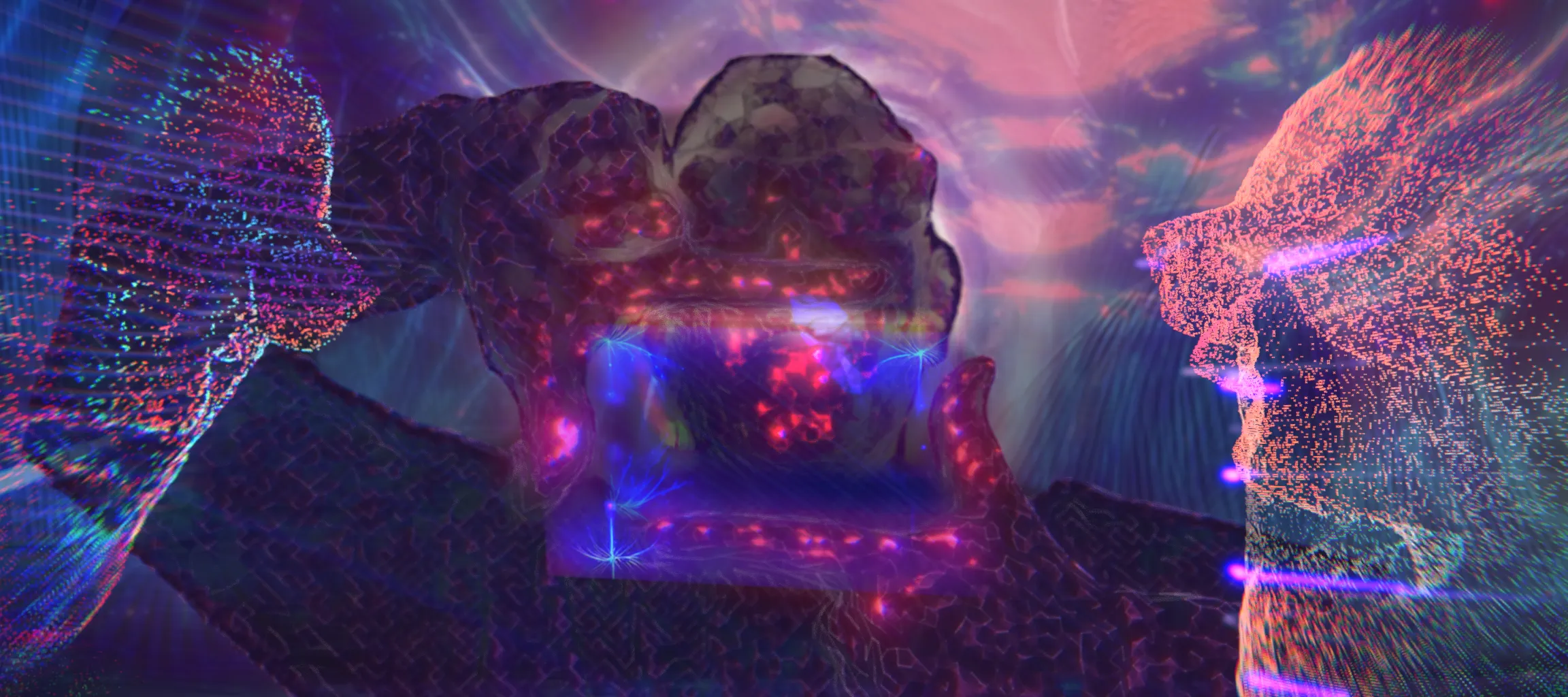 Patrick Olsen Emergence viewfinder frame overlaid on the live point-cloud capture feed showing the real-time monitoring view