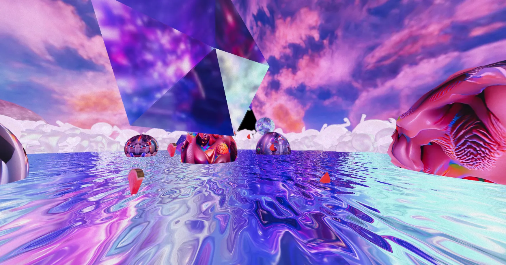 Joy Odyssey Feels Like Heaven water scene with reflective Three.js surface animated to the music