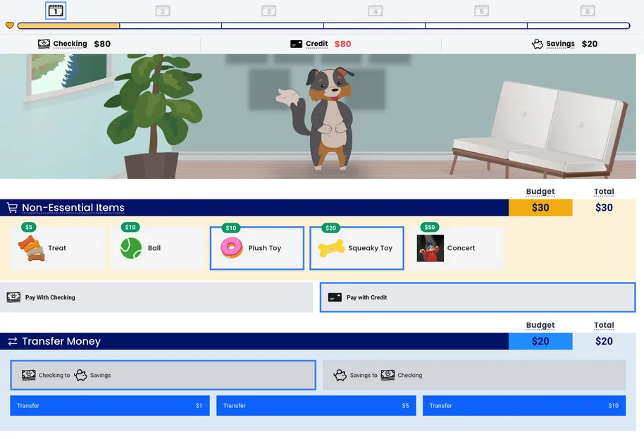 PBS NOVA Financial Lab purchase decision screen showing budget impact and trade-off results